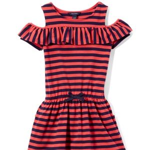 Nautica Red & Navy Stripe Cold-Shoulder Dress